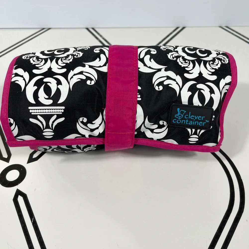 Jewelry Travel Organizer Roll Up‎ Bag On a Roll Damask Pink